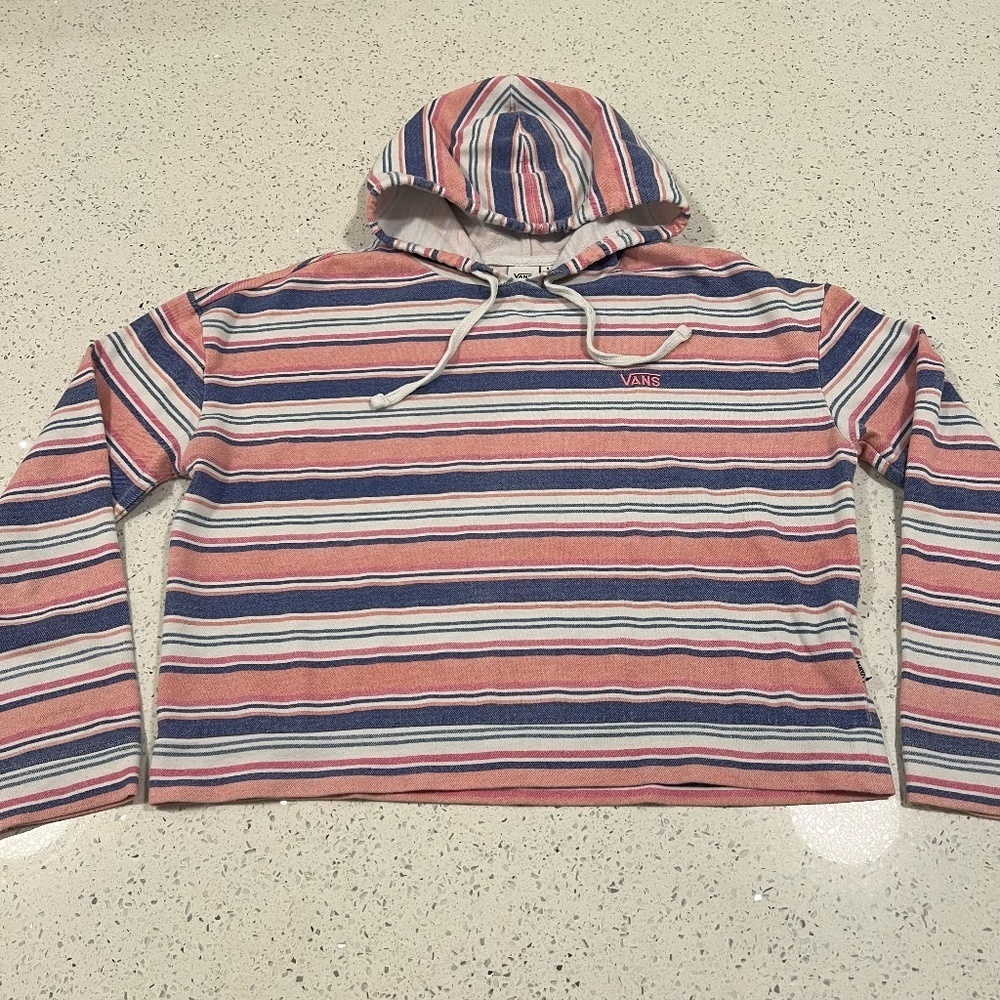 VANS Striped Crop Hoodie Logo Front Embroidery and Side Front Tag Size Small